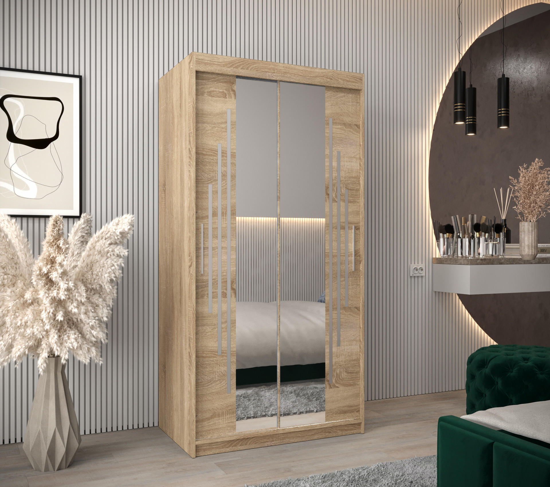 SCHWEBETÜRENSCHRANK 200/100/62 2-türig - Silberfarben/Sonoma Eiche, Holz/Kunststoff (100/200/62cm) - Abiks Möbel