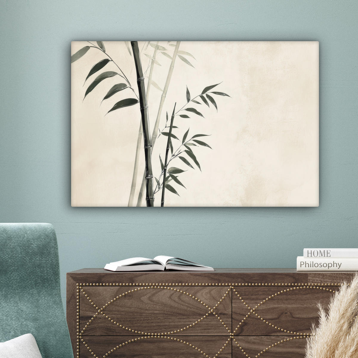 LEINWANDBILD Japandi - Bambus - Beige Gemälde 60x40 cm - Eukalyptusholzfarben, Textil (60/40cm) - MuchoWow