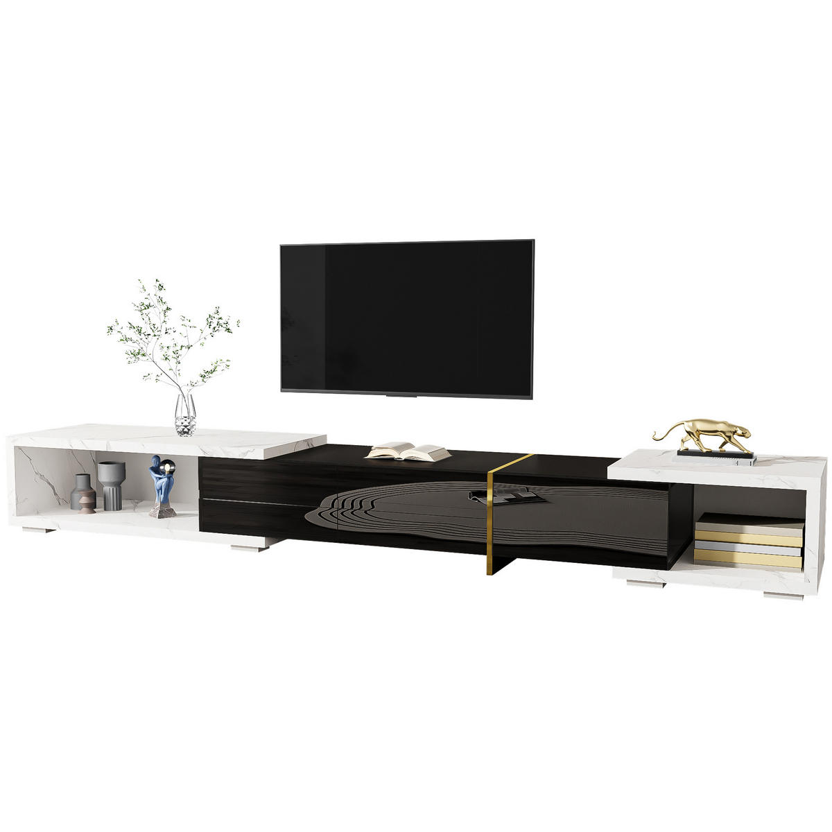TV-SCHRANK mit 3 Türen und 2 Schubladen in Weiß und Schwarz 190/35/45 cm - Schwarz, Holzwerkstoff (260/30/40cm) - Redom