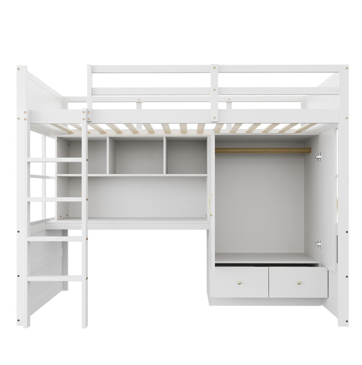HOCHBETT 90/200 cm aus Holz mit Schreibtisch, Kleiderschrank und Schubladen Weiß - Weiß, Holzwerkstoff (90/200cm) - Modenvie