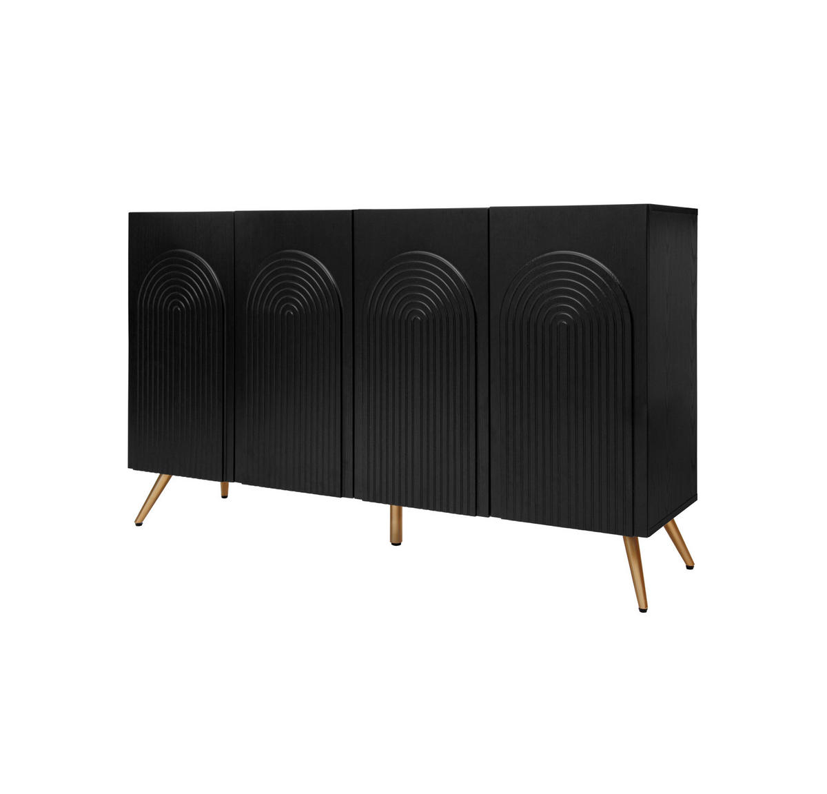 KOMODA crna od iverice s 3D letvicama valovitih vrata i podesivim policama - crna, drvni materijal (150/83/38cm) - OKWISH