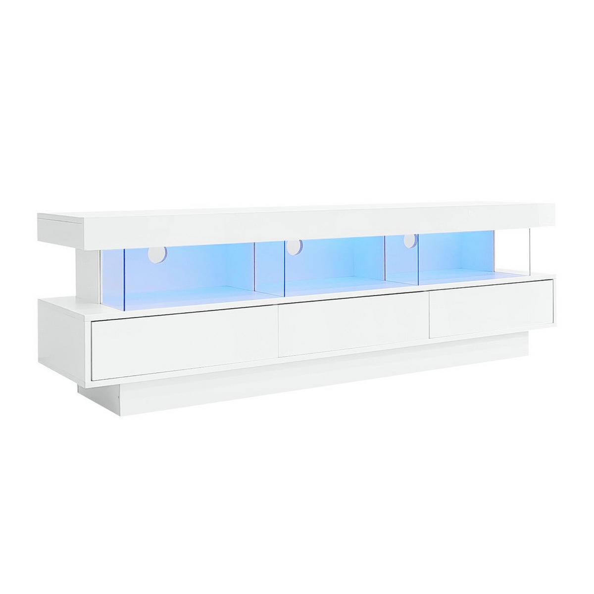 TV-SCHRANK 160x38cm Hochglanz LED-Beleuchtung App-Steuerung Weiß Glasfächer - Weiß, Holz (40.5/29/63.5cm) - FLIEKS