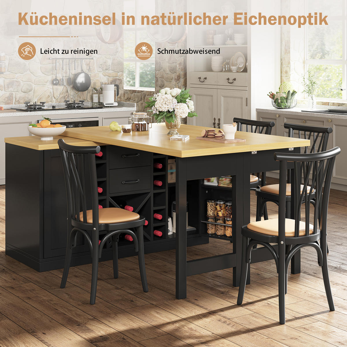 KÜCHENINSEL 360° Drehbar Ausziehbar Stauraum Weiß Schwarz - Schwarz, Metall (120/73.8/40cm) - FLIEKS