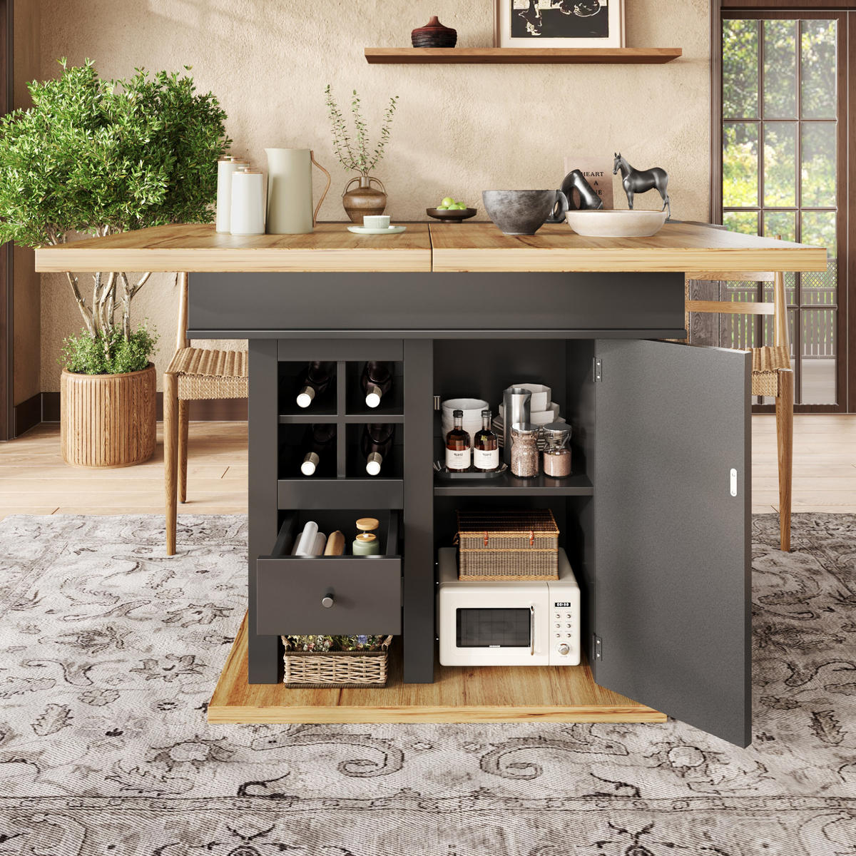 JÍDELNÍ stůl 110-140/80/75 cm černá/přírodní z MDF rozkládací s úložným prostorem - černá, kompozitní dřevo (140/80/75cm) - OKWISH