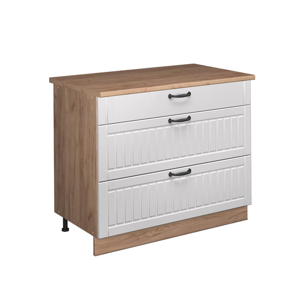 KÖKSUNDERSKÅP Fame-Line, Vitt hus på landet/Goldkraft ek, 100 cm, AP Oak Vit, Honungsek 82/100/60 cm