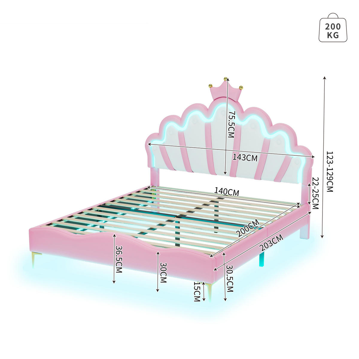 POLSTERBETT 140/200 cm rosa aus PU-Kunstleder mit LED-Beleuchtung - Pink, Kunststoff (140/200cm) - OKMYHOME
