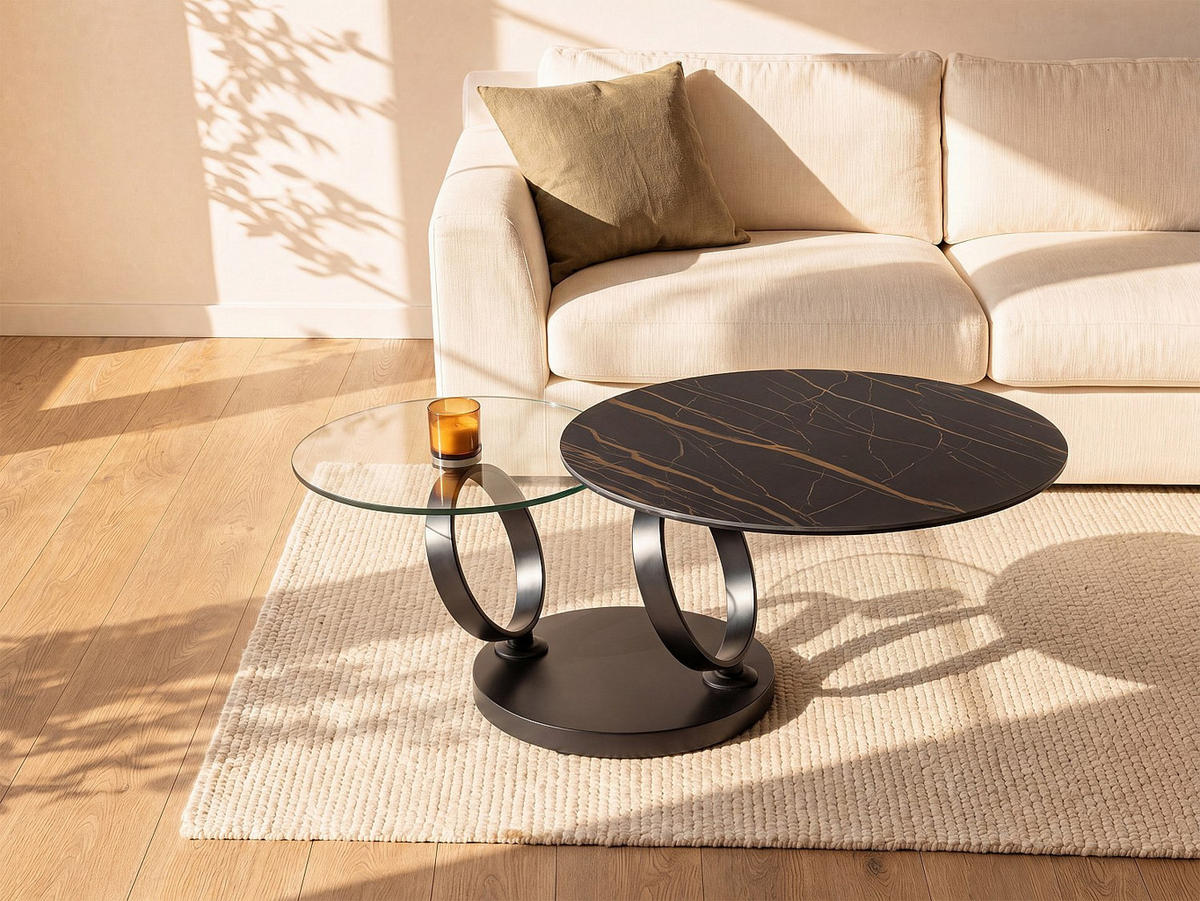 COUCHTISCH - 80 cm, 131.5 cm x 80 cm - glas - transparent, schwarz Joline - Schwarz, Glas/Keramik (80/80/42cm) - Vente-Unique