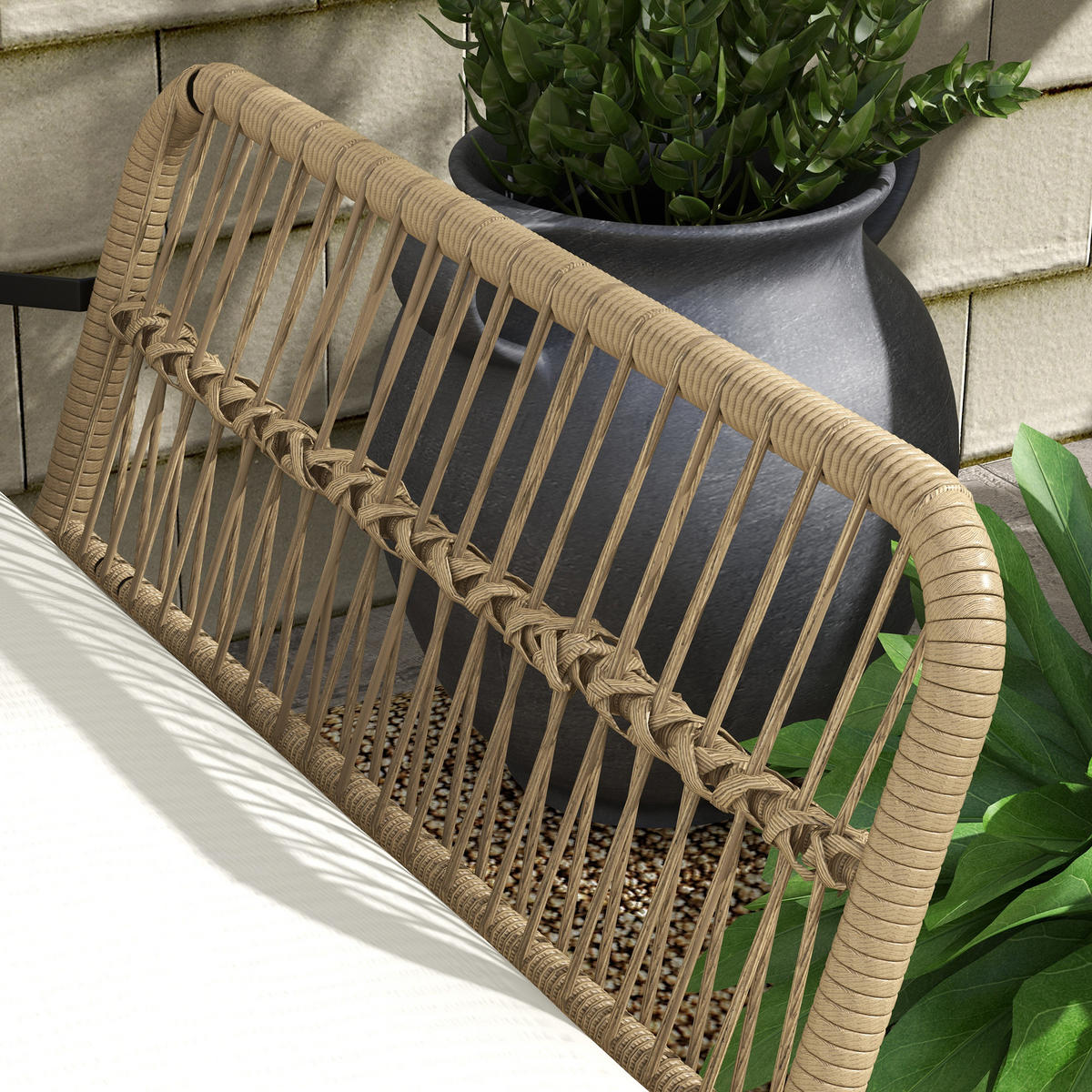 GARTENSET mit Sitzkissen, Balkonmöbel-Set für Garten, Terrasse, Creme - Naturfarben, Kunststoff - Outsunny