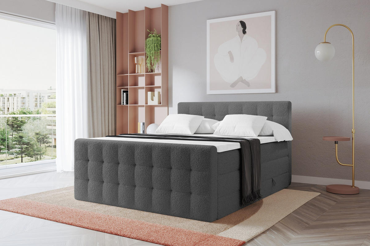 BOXSPRINGOVÁ POSTEL s matrací H3/H4 - IGAN-Z KING - 120x200 cm Šedá - barva břidlice, kompozitní dřevo (123/200cm) - ALTDECOR
