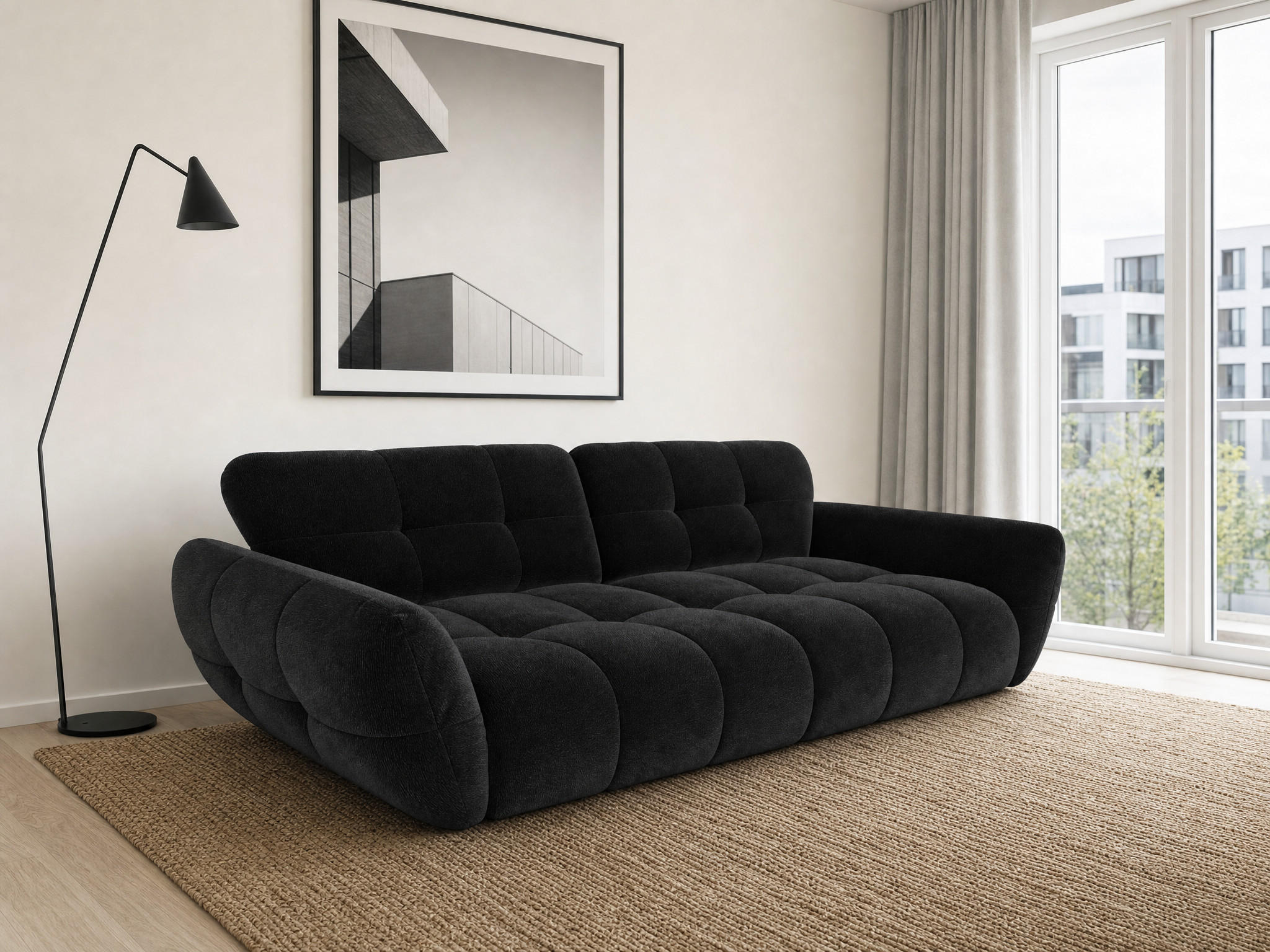 BIGSOFA Vannes Chenille Schwarz 272/134/68 cm - Schwarz, Kunststoff/Textil (272/68/134cm) - foamnova
