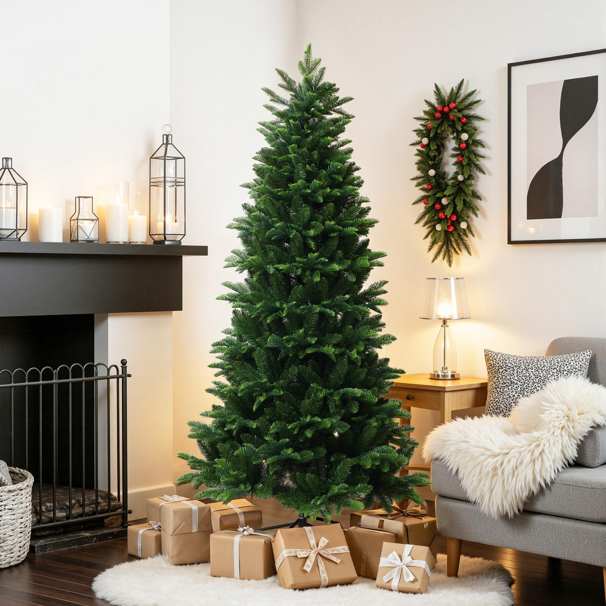 KÜNSTLICHER Weihnachtsbaum 185 cm, Tannen-Optik, 1499 PE/PVC-Spitzen - Grün, Kunststoff (92/185cm) - Hometopia