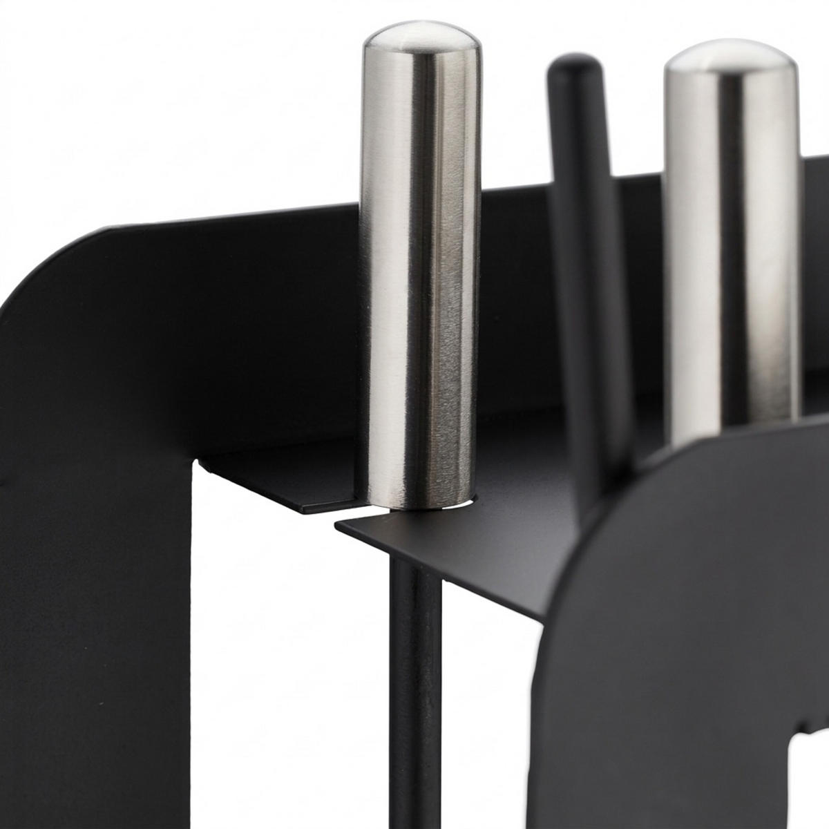 KAMINBESTECK Schwarz 5-teilig - Schwarz, Metall (22.5/59/16cm) - Relaxdays