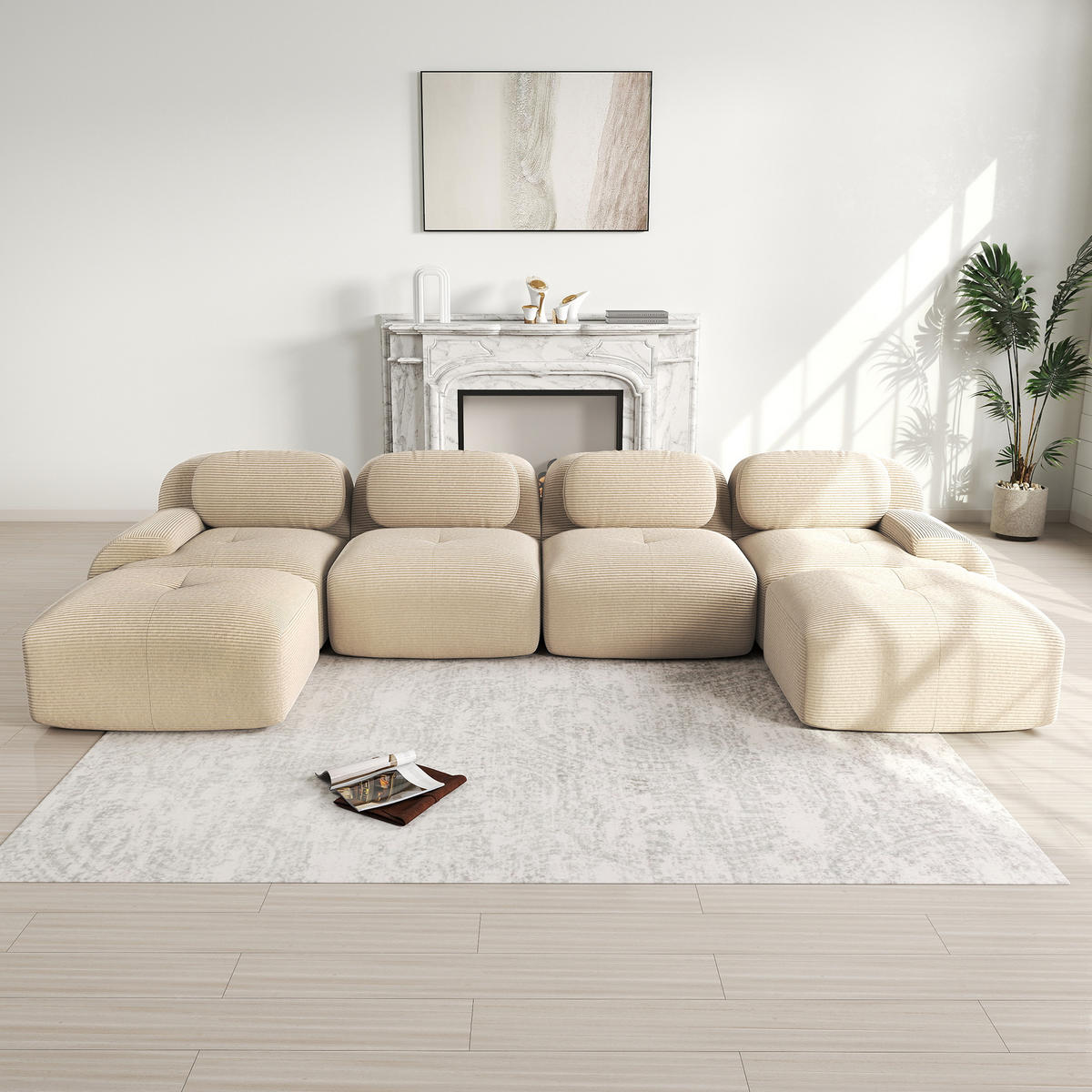 WOHNLANDSCHAFT Cord Beige montagefrei - Beige, Textil (388/75/178cm) - WISHDOR