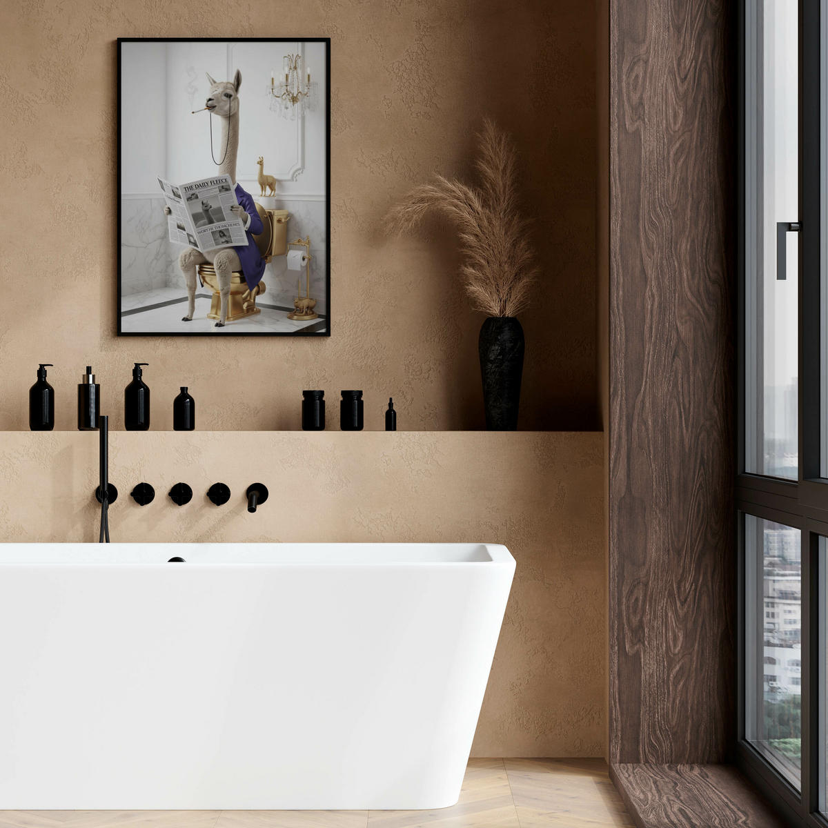 POSTER für WC Badezimmer LAMA mit Zeitung auf Toilette Abstraktion Glamour 20x30cm - Beige/Schwarz, Papier (20/30/30cm) - Muralo