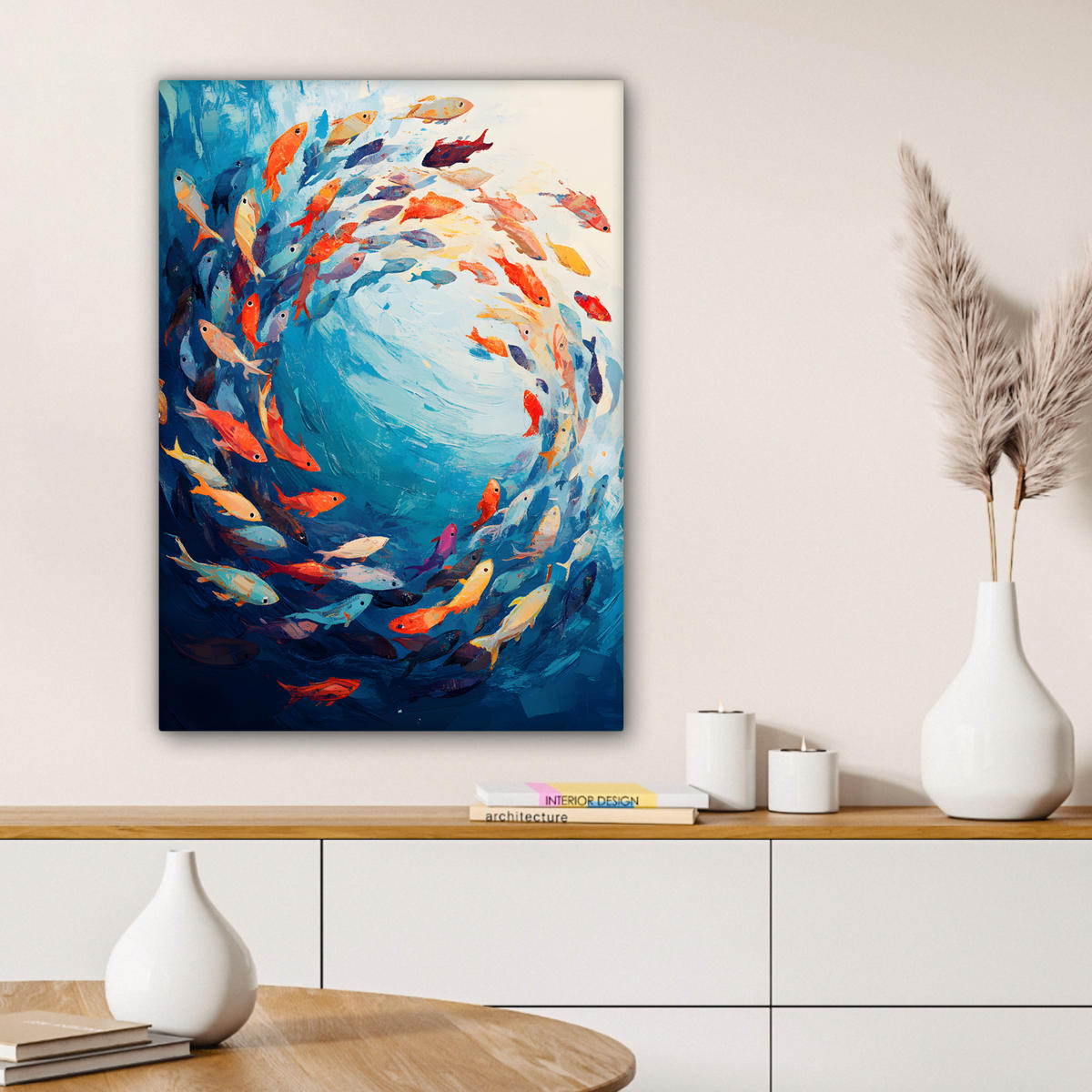 LEINWANDBILD Meer - Fische - Bunt - Dynamisch 60x80 cm - Hellblau, Textil (60/80cm) - MuchoWow