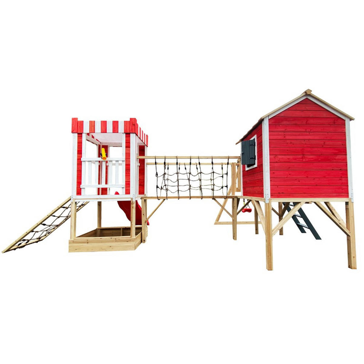 SPIELPARK WUNDERLAND - Rot, inkl. Schaukel und Rutsche - Rot, Holz (555/215/340cm) - Home Deluxe