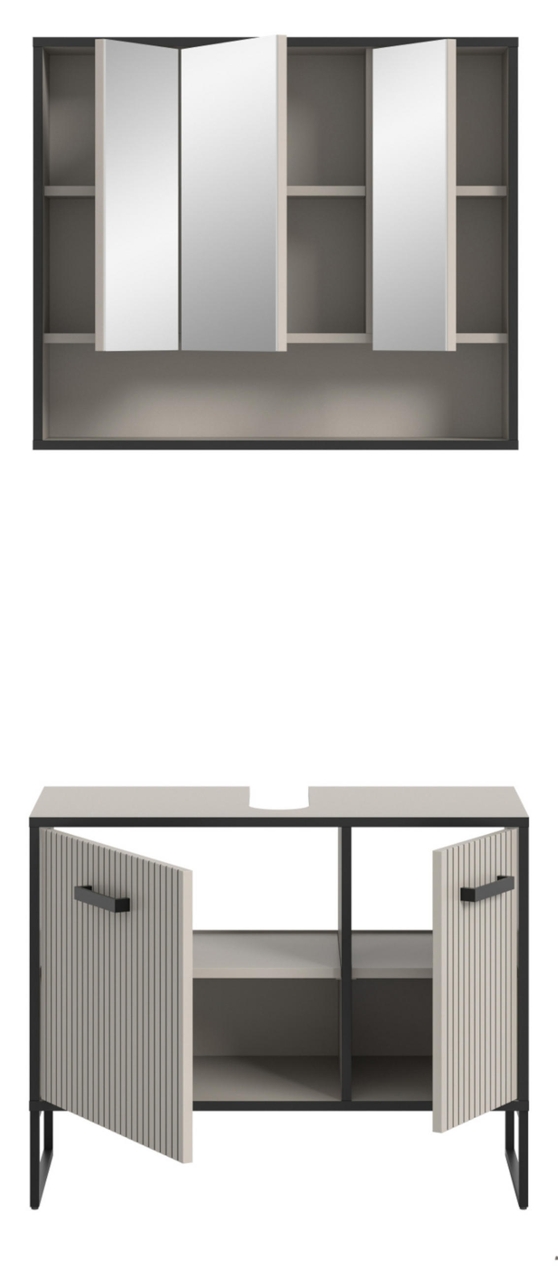 BADMÖBEL-SET 2-teilig Scana in schwarz, sand 80 cm, Kombination mit Soft-Close - Sandfarben/Schwarz, Glas/Holzwerkstoff (80/192/36cm) - Inn.Furn