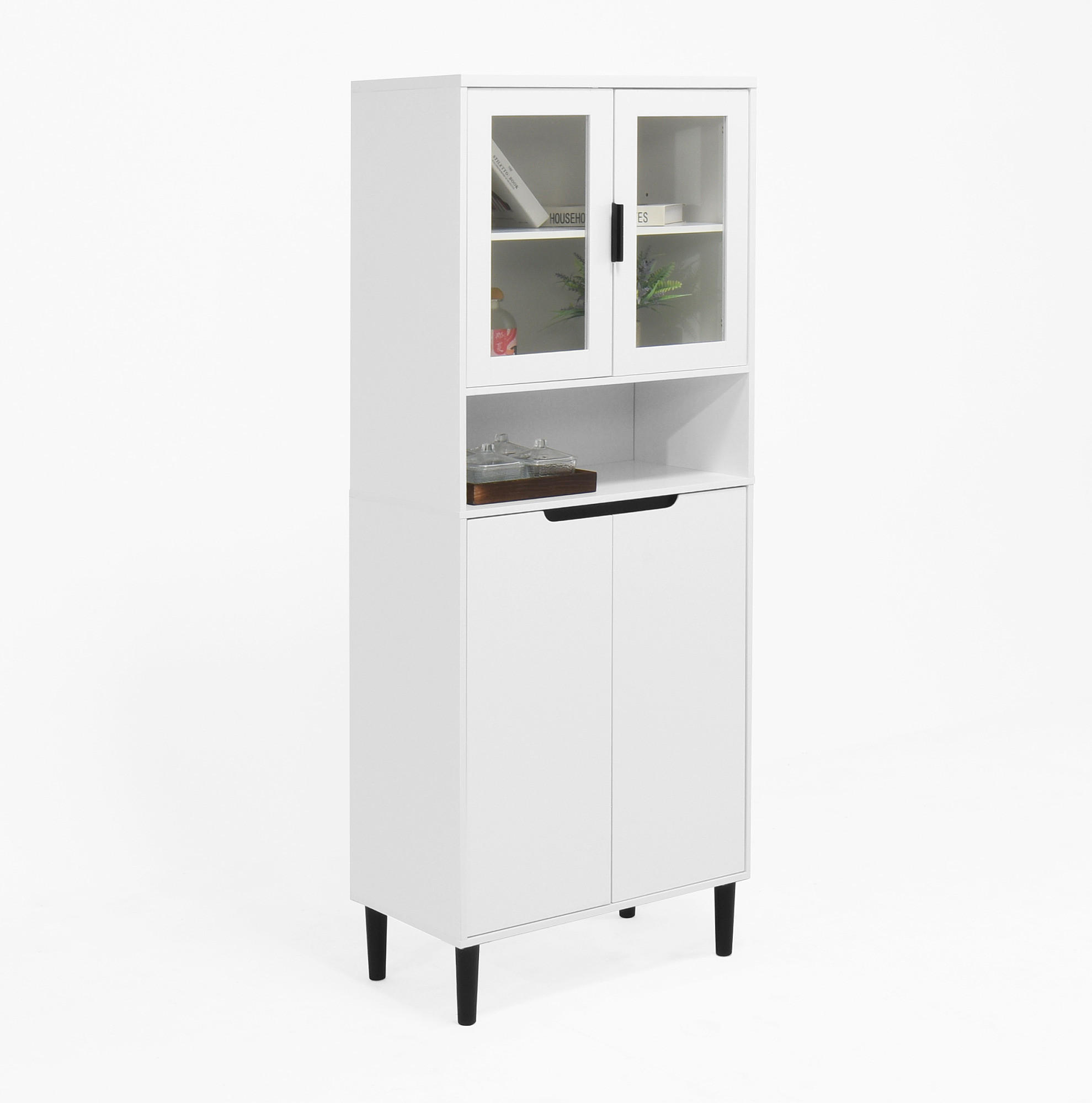 VITRINE Hochschrank aus MDF mit Glastüren und verstellbarem Einlegeboden Weiß - Weiß, Holzwerkstoff (60/160/35cm) - Modenvie