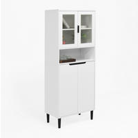 VITRINE Hochschrank aus MDF mit Glastüren und verstellbarem Einlegeboden Weiß - Weiß, Holzwerkstoff (60/160/35cm) - Modenvie