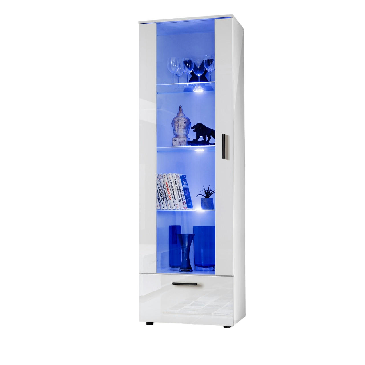 VITRINE ALESSANDRIA, Weiss, LED Blau - Schwarz/Weiß, Glas/Holzwerkstoff (60/192/42cm) - Komodee