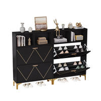 SCHUHSCHRANK in 80 x 25 x 117 cm mit 4 unteren Klapptüren, MDF+Metall - Schwarz, Holzwerkstoff (25/117/80cm) - KOMHTOM