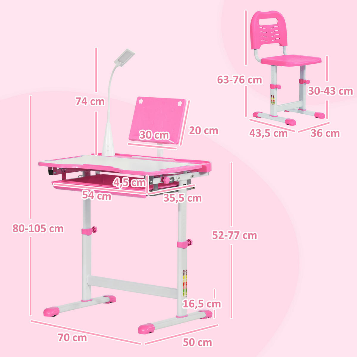SCHREIBTISCH-SET DE-17538 Rosé - Pink, Metall (70/105/50cm) - ComfortXL