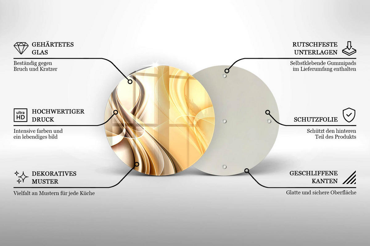 GLASPLATTE Ø 40 cm Rauch Abstraktion - Sahara, Glas (40/40cm) - Wallfluent