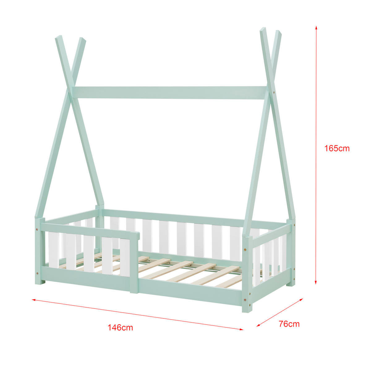 KINDERBETT Helsingborg - Mintgrün, Holz (70/140cm) - [en.casa]