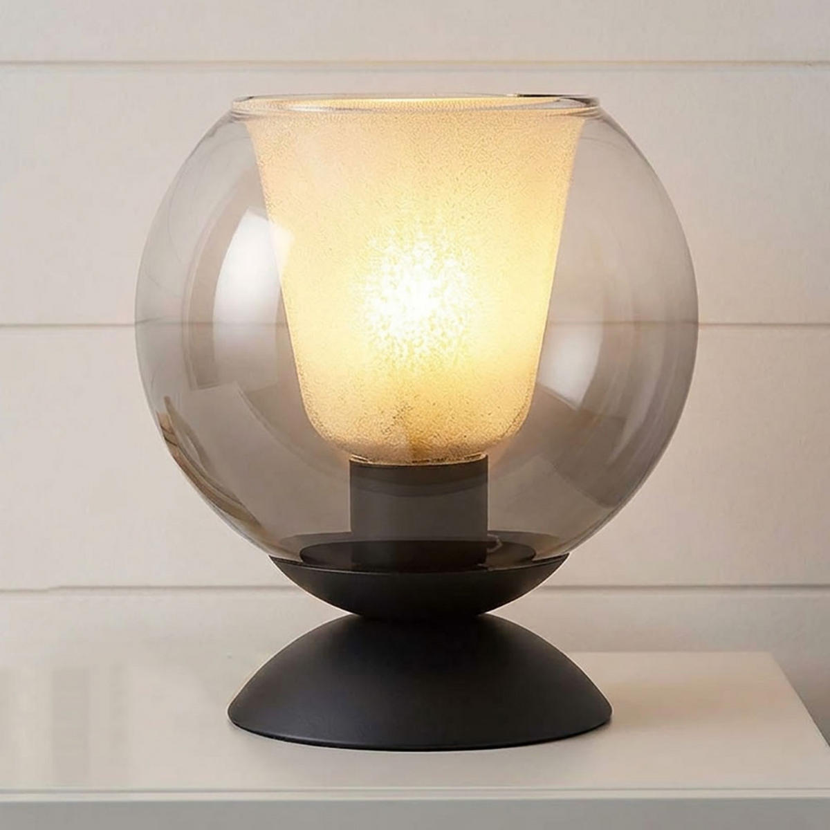 TISCHLEUCHTE Glas Kristall Grau Rauchoptik - Schwarz, Glas (18/18/19cm) - Globo Lighting