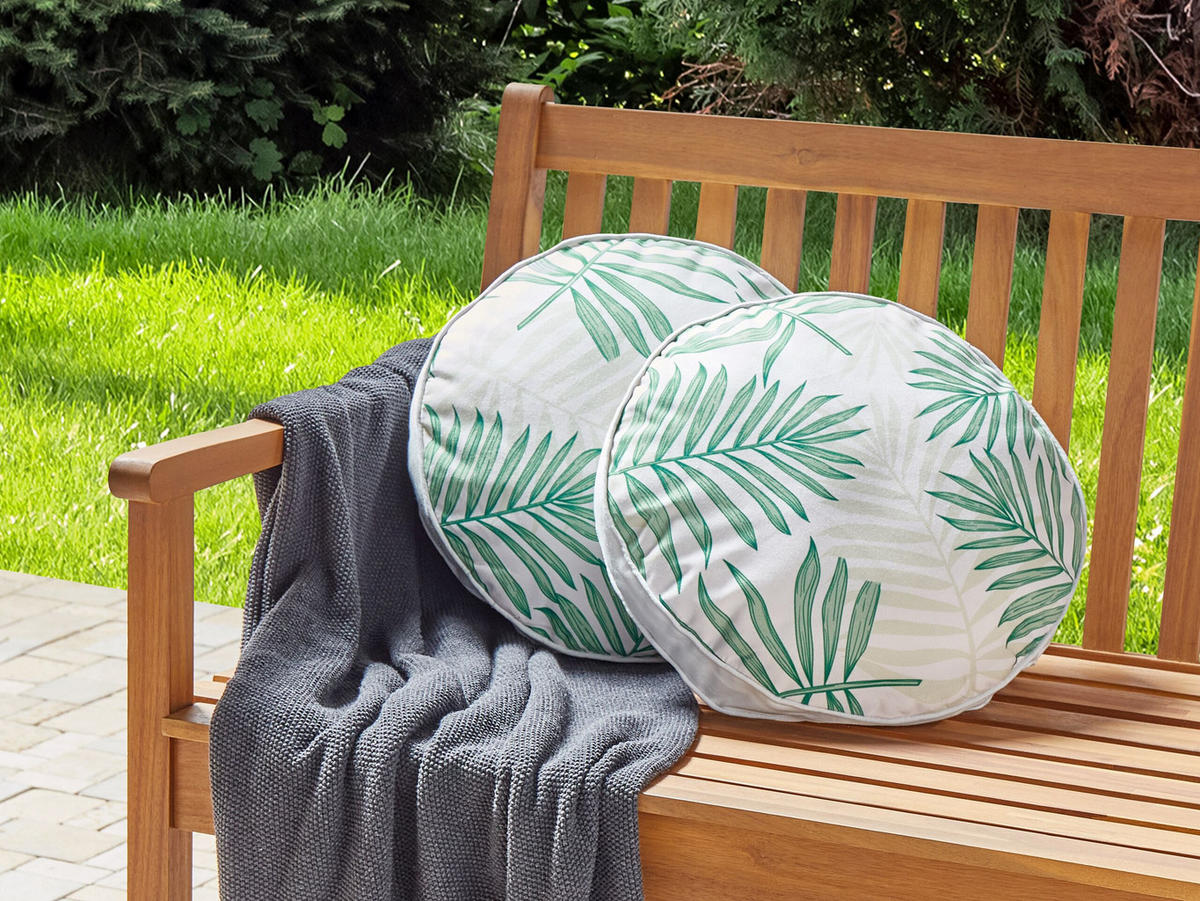 GARTENKISSEN 2er-Set Blattmuster 40 cm Poggio - Beige, Textil (40/40cm) - Beliani