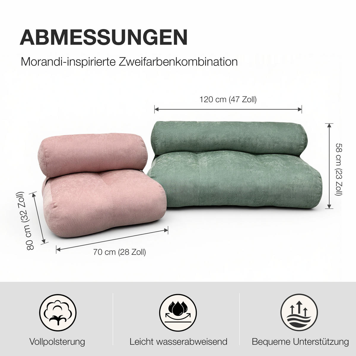 BODENSOFA Grün, 120 cm - Grün, Textil (120/58/80cm) - Vercart