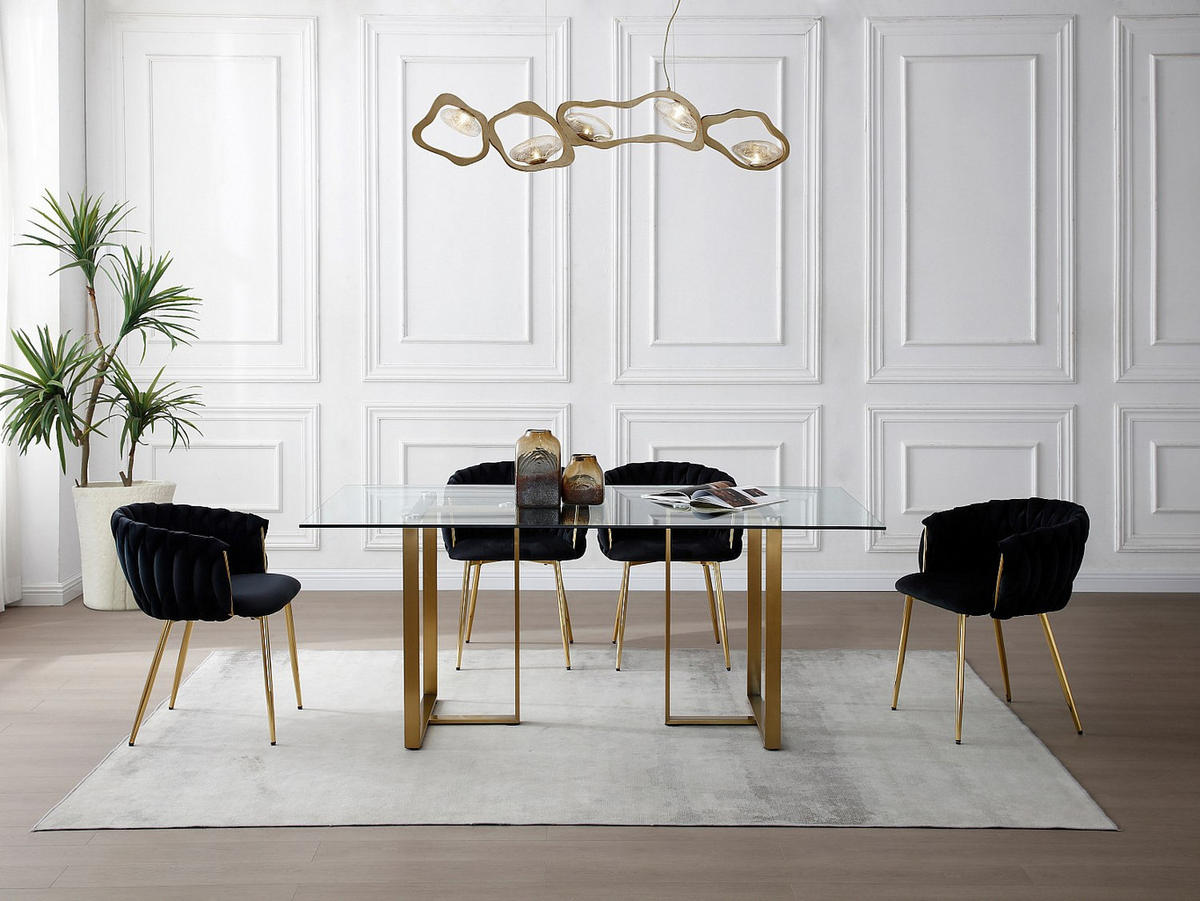 STUHL mit Armlehnen 6er-Set - Samt & goldfarbenes Metall - Schwarz - ELEGANO - Schwarz, Textil (59/74/57cm) - Vente-Unique