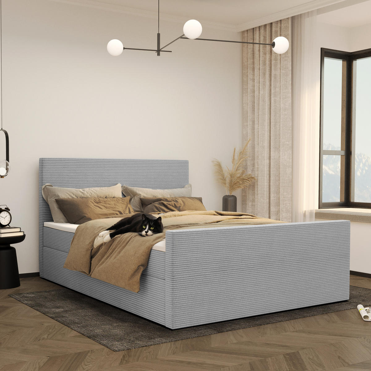 BOXBETT Mit Bettkasten Und Topper VIESTA Stoff Poso Hellgrau 120x200 cm H3-Bonell - Hellgrau, Holz/Kunststoff (120/200cm) - Kaiser Möbel