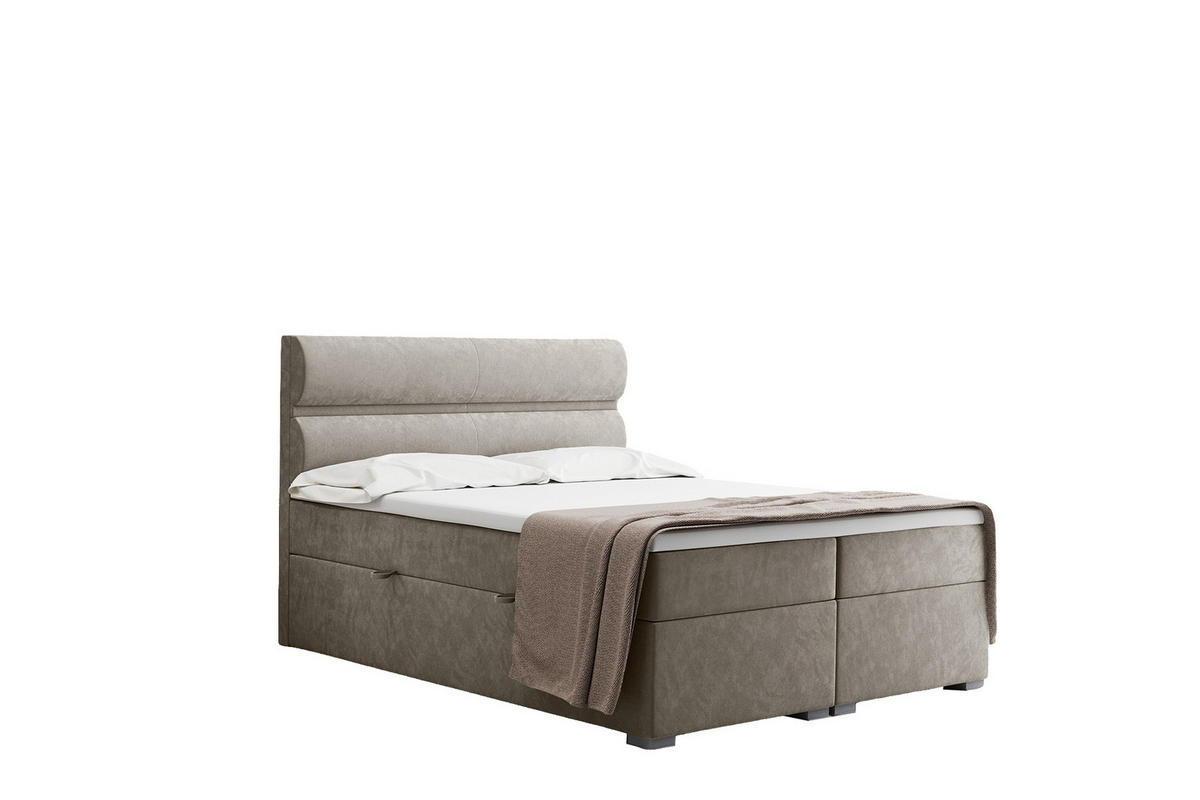 BOXBETT Mit Bettkasten, Matratze Und Topper VERA Stoff Riviera 200x200 cm Beige H3-Bonell - Beige, Holz/Textil (200/200cm) - Kaiser Möbel