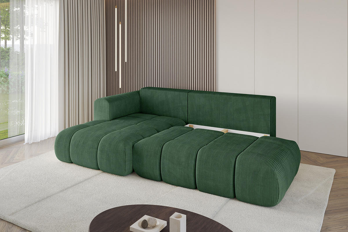 ECKSOFA Ottomane Links CLOUD-L 289x180x40 Grün Cord - Grün, Holzwerkstoff/Kunststoff (180/289cm) - ALTDECOR
