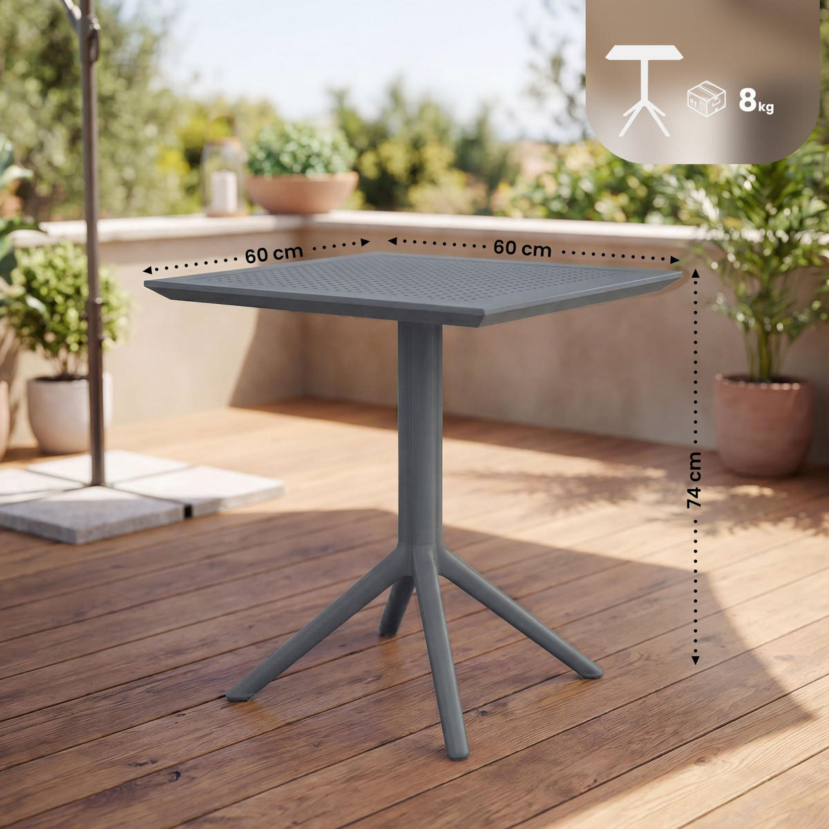 GARTENTISCH eckig 60/60/74 cm Kunststoff Dunkelgrau - Dunkelgrau, Kunststoff (60/60/74cm) - CLP