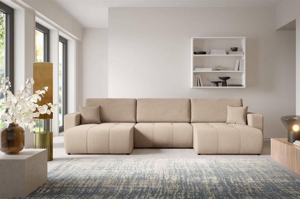 WOHNLANDSCHAFT Augusto - Beige, Holzwerkstoff/Textil (344/82/149cm) - Fun Möbel