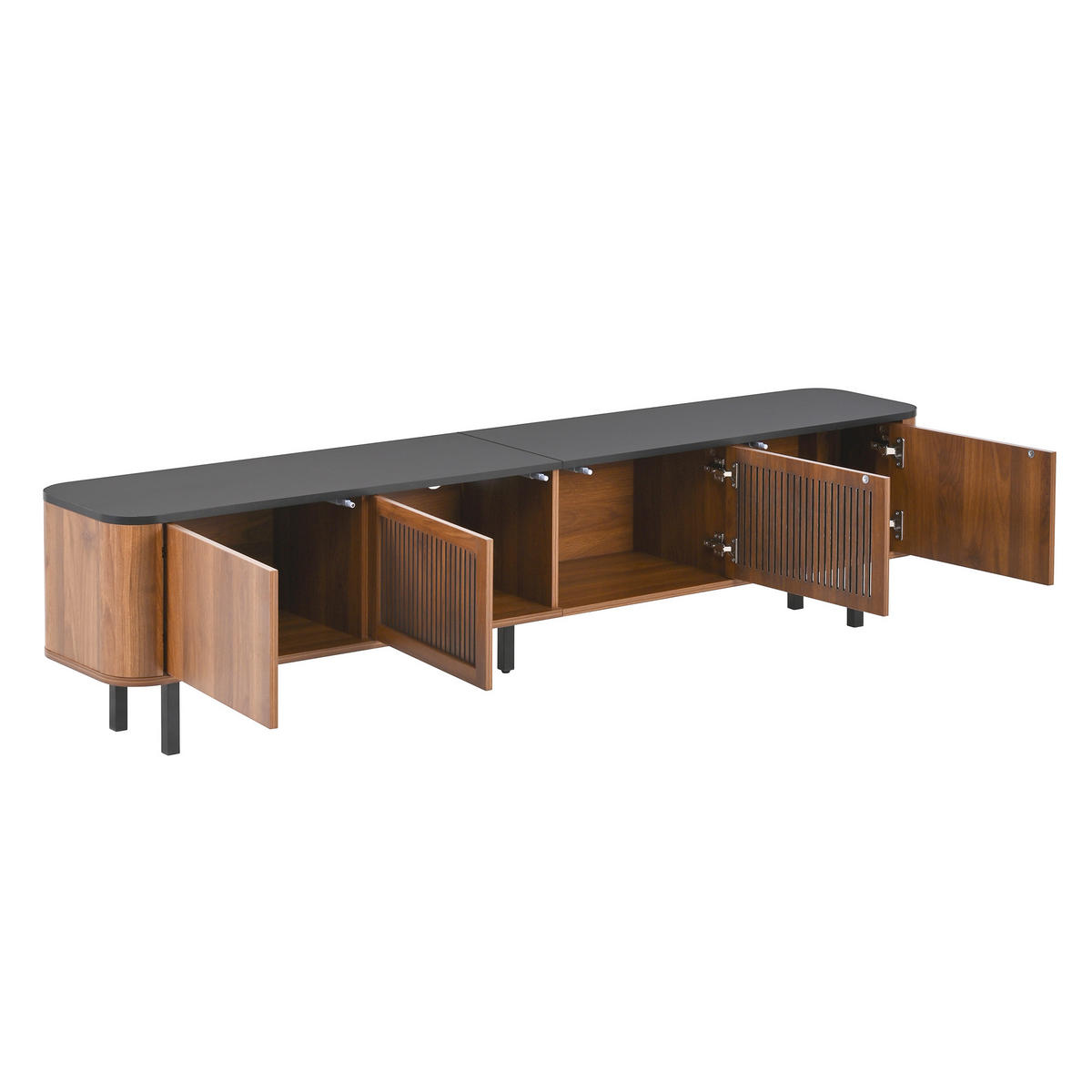 TV-SCHRANK 190/35/45 cm Walnuss Schwarz mit Gittertüren und Stauraum - Nussbaumfarben, Holzwerkstoff/Metall (190/45/35cm) - Oxeza