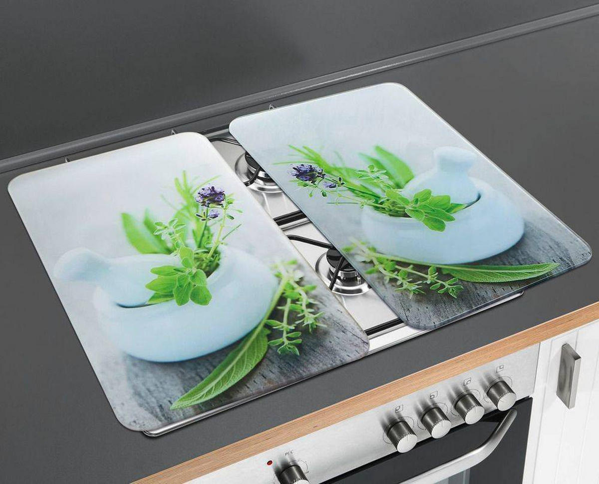 GLASPLATTEN für Herd — 2 Stück Herb Garden 52/30/0,5 cm - Multicolor, Glas (30/0.5/52cm) - Wenko