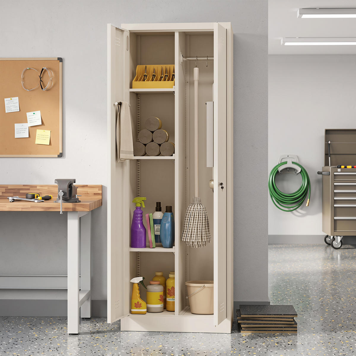 WERKZEUGSCHRANK Stahl Cremeweiß - Creme, Metall (40/165/60cm) - HOMCOM