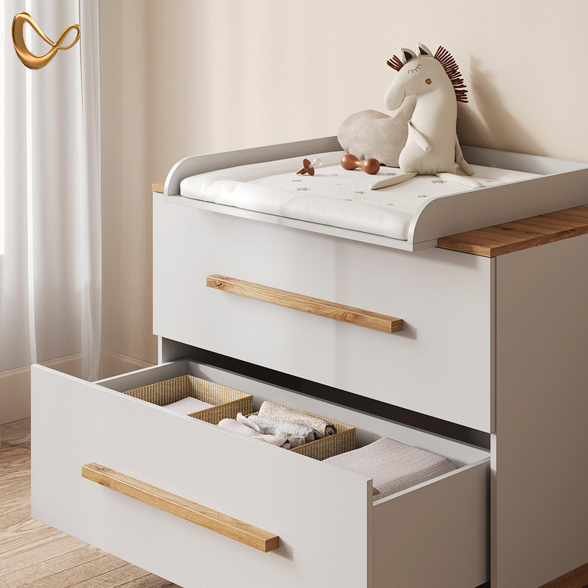 WICKELKOMMODE Mailo Weiß/Artisan mit 2 Schubladen - Weiß/Eiche Artisan, Holzwerkstoff (108/98/70cm) - Livinity®