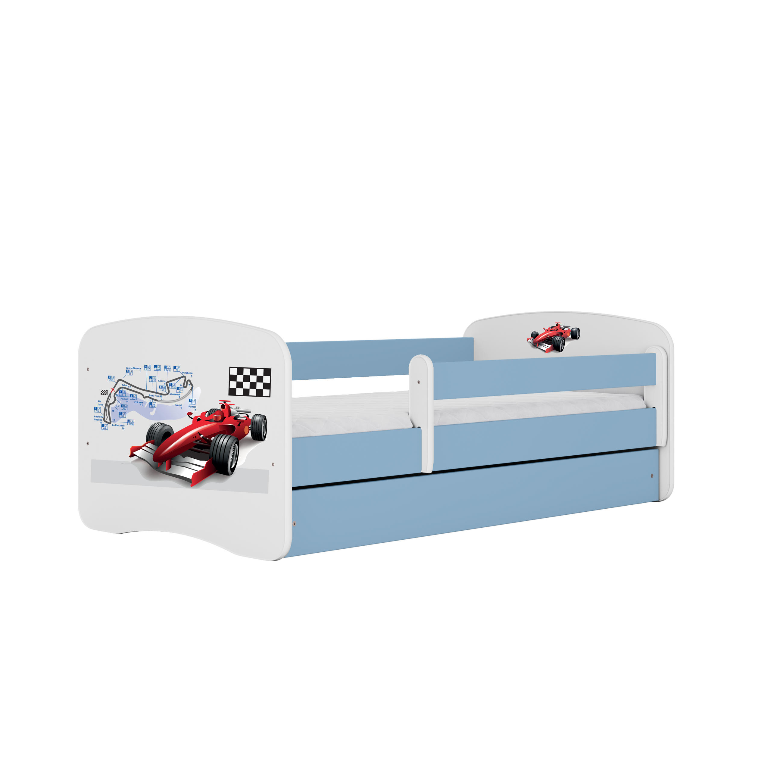 KINDERBETT Formel 1 mit Schublade und Matratze 160/80 - Blau, Holzwerkstoff (80/160cm) - RAUMHIRSCH FURNITURE