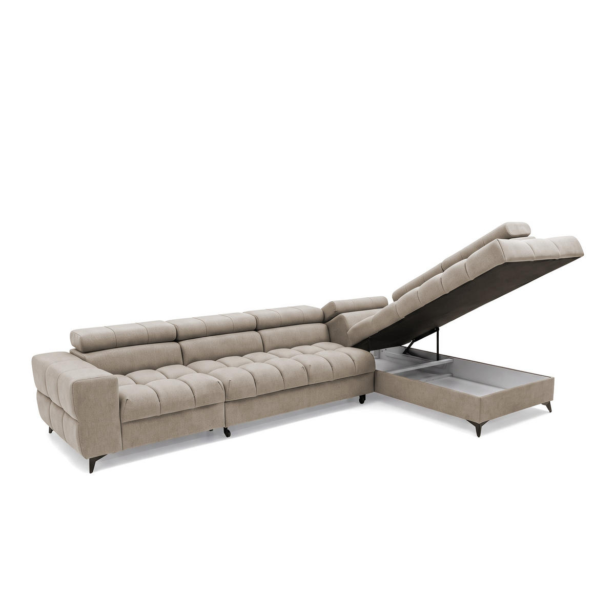 ECKSOFA PUDDING MAXI L Rechts mit Schlaffunktion 125x195 Velours Creme - Creme/Schwarz, Holz/Textil (350/203cm) - Muffo