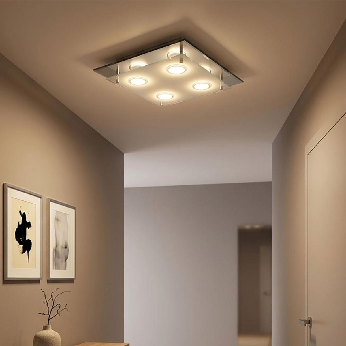 LED DECKENLEUCHTE ARENA Chrom Silber - Silberfarben, Glas (34/34/8cm) - Esto