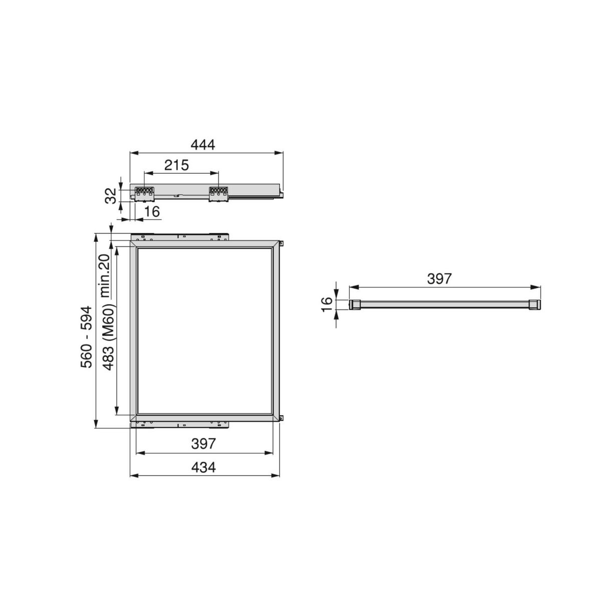 HOSENTRÄGER und sanft schließendem Gleitrahmen für Kleiderschränke, verstellbar, Modul 600mm, Schwarz texturiert 7er-set - Schwarz, Metall (55/15/52.5cm) - EMUCA
