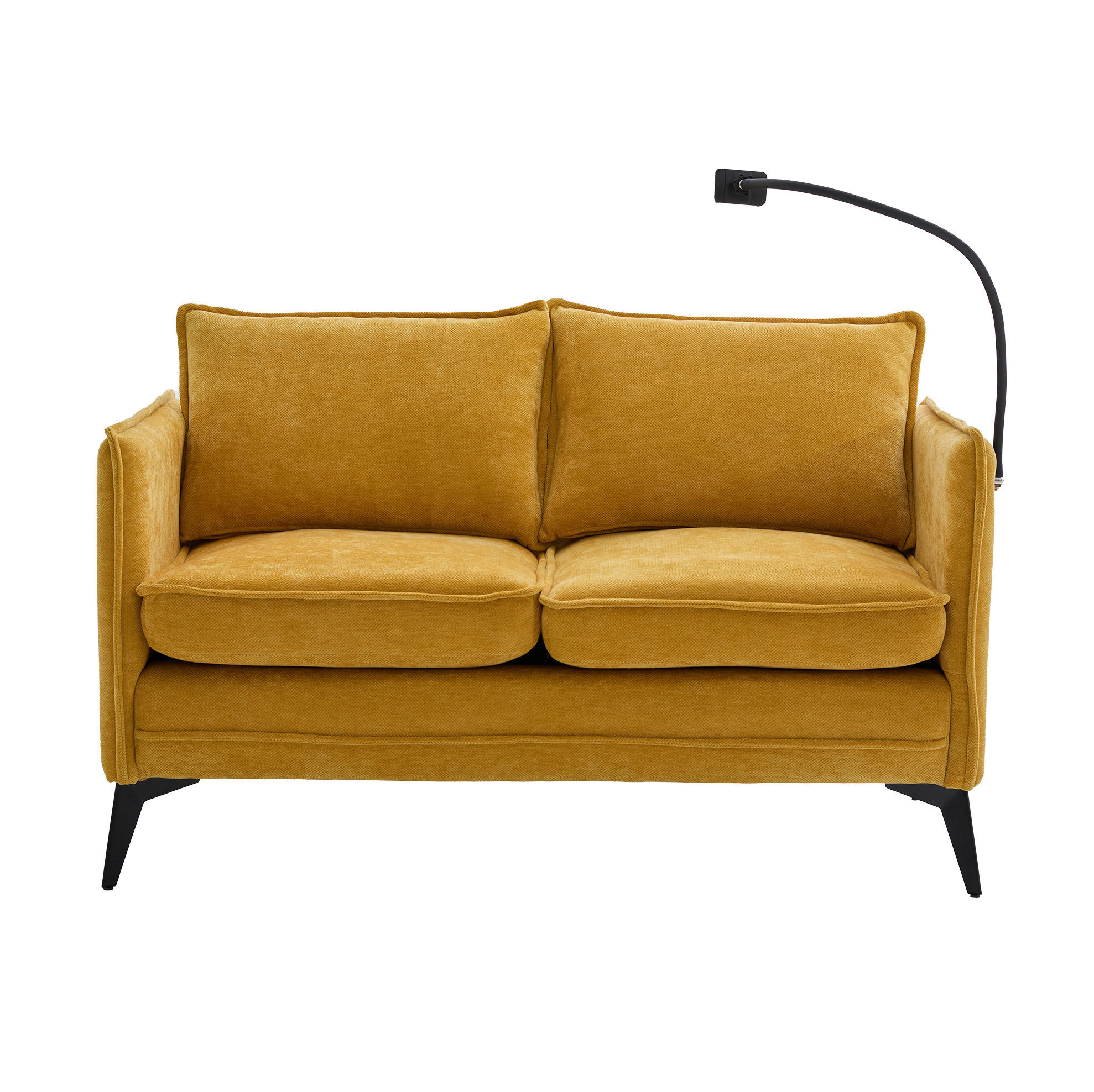 2-SITZER-SOFA aus Chenille 127x69x66 cm Gelb mit Handyhalter und Seitentaschen, kompakt für kleine Wohnräume - Gelb, Textil (69/66/127cm) - Modfu
