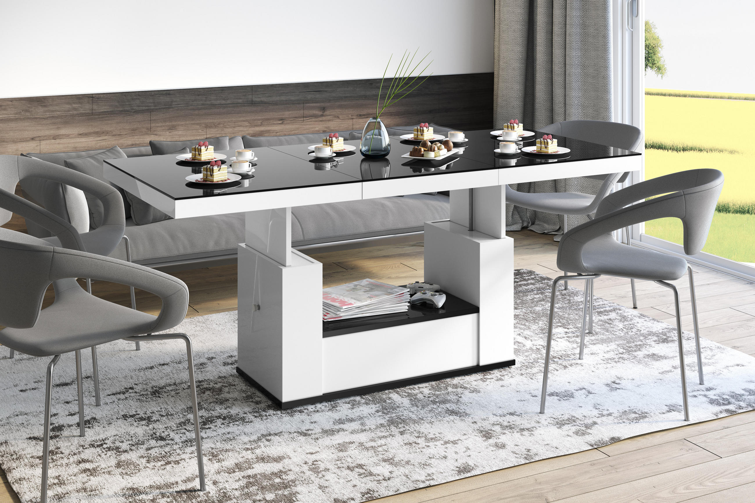 COUCHTISCH rechteckig Schwarz Hochglanz - Weiß Hochglanz 120/75/54 cm - Schwarz Hochglanz/Weiß Hochglanz, Holzwerkstoff (75/120/54cm) - designimpex