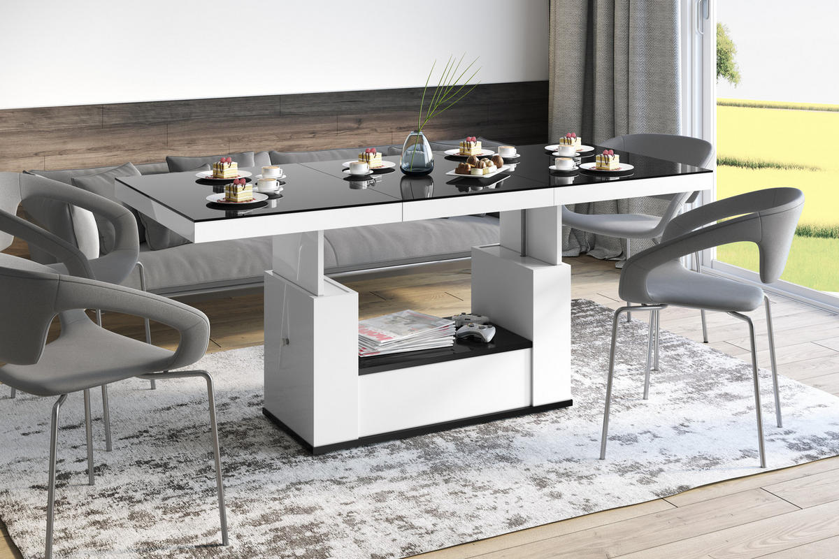 COUCHTISCH rechteckig Schwarz Hochglanz - Weiß Hochglanz 120/75/54 cm - Schwarz Hochglanz/Weiß Hochglanz, Holzwerkstoff (75/120/54cm) - designimpex