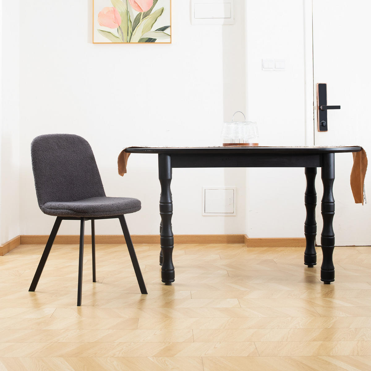 STUHL-SET DE-35957 2 Stück mit Metallgestell Beige - Dunkelgrau, Metall (41/84/44cm) - ComfortXL