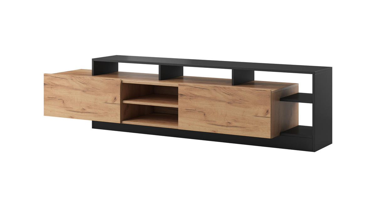 WOHNWAND Panzo 4-teilig Craft Eiche / Anthrazit - Grifflos - Eichefarben/Anthrazit, Holzwerkstoff (260/171/44cm) - Ravio